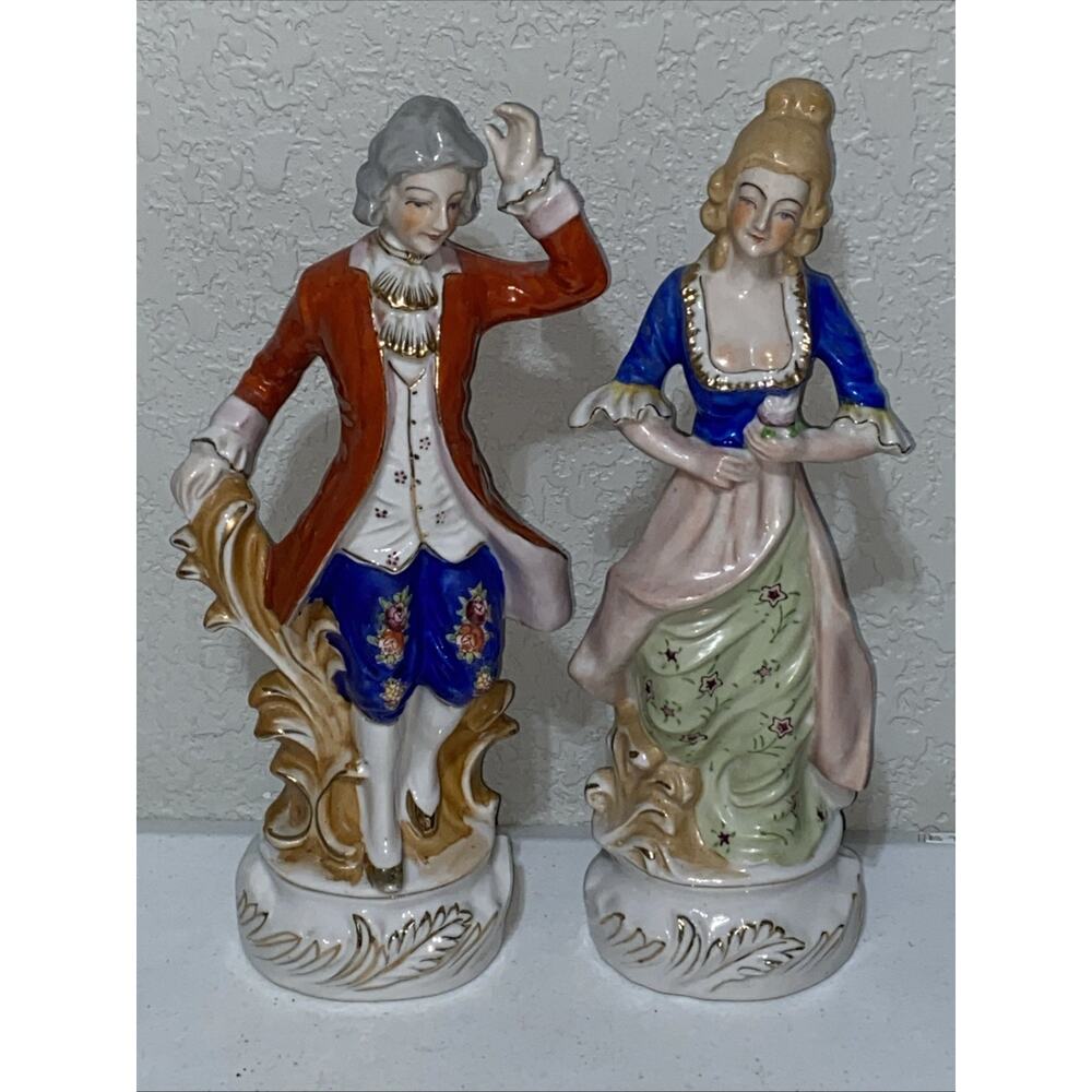VTG Made In Occupied Japan Porcelain Victorian Couple Set Large Figurines 12.5”